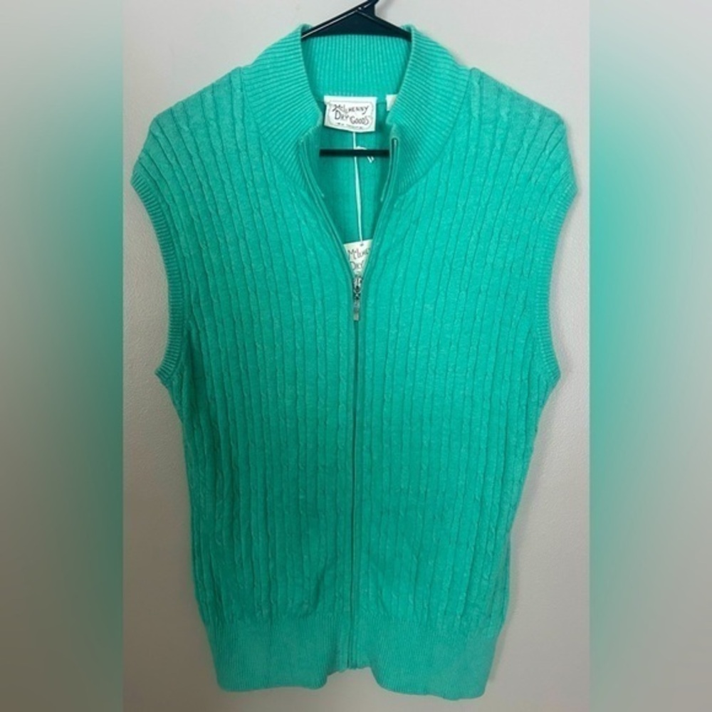 McIlhenny Dry Goods Cotton Silk Cashmere Blended Zip Front Green Sweater Vest M